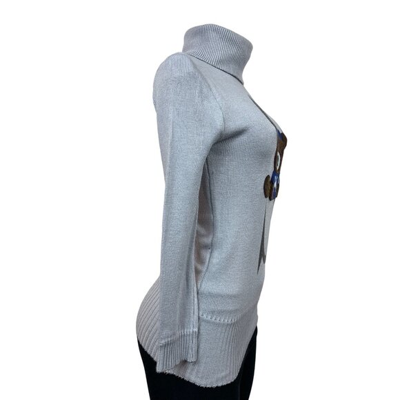 Handmade Women’s Grey Teddy Bear with S Letter Turtle Neck Sweater Sz S - Picture 4 of 12